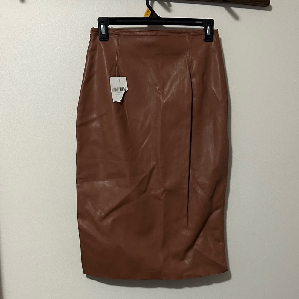 Elegant Brown Faux Leather‎ Skirt size M